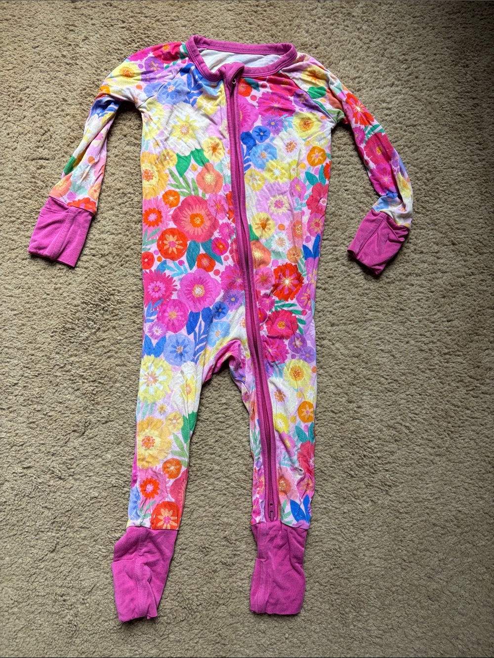 Little Sleepies Pink Floral Zip One-Piece Footie Pajamas